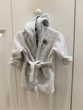 Impressions Soft Gray Hooded Kids Bathrobe with Bear Embroidery 0-9mo